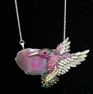 Handmade Agate Hummingbird Necklace